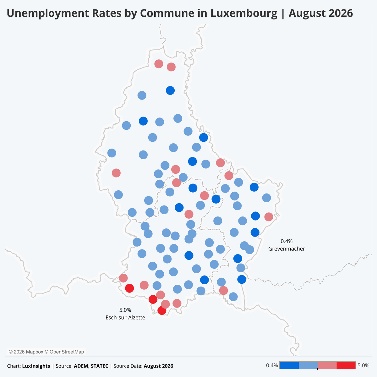 Visualization of Unemployment Rates by Commune in Luxembourg