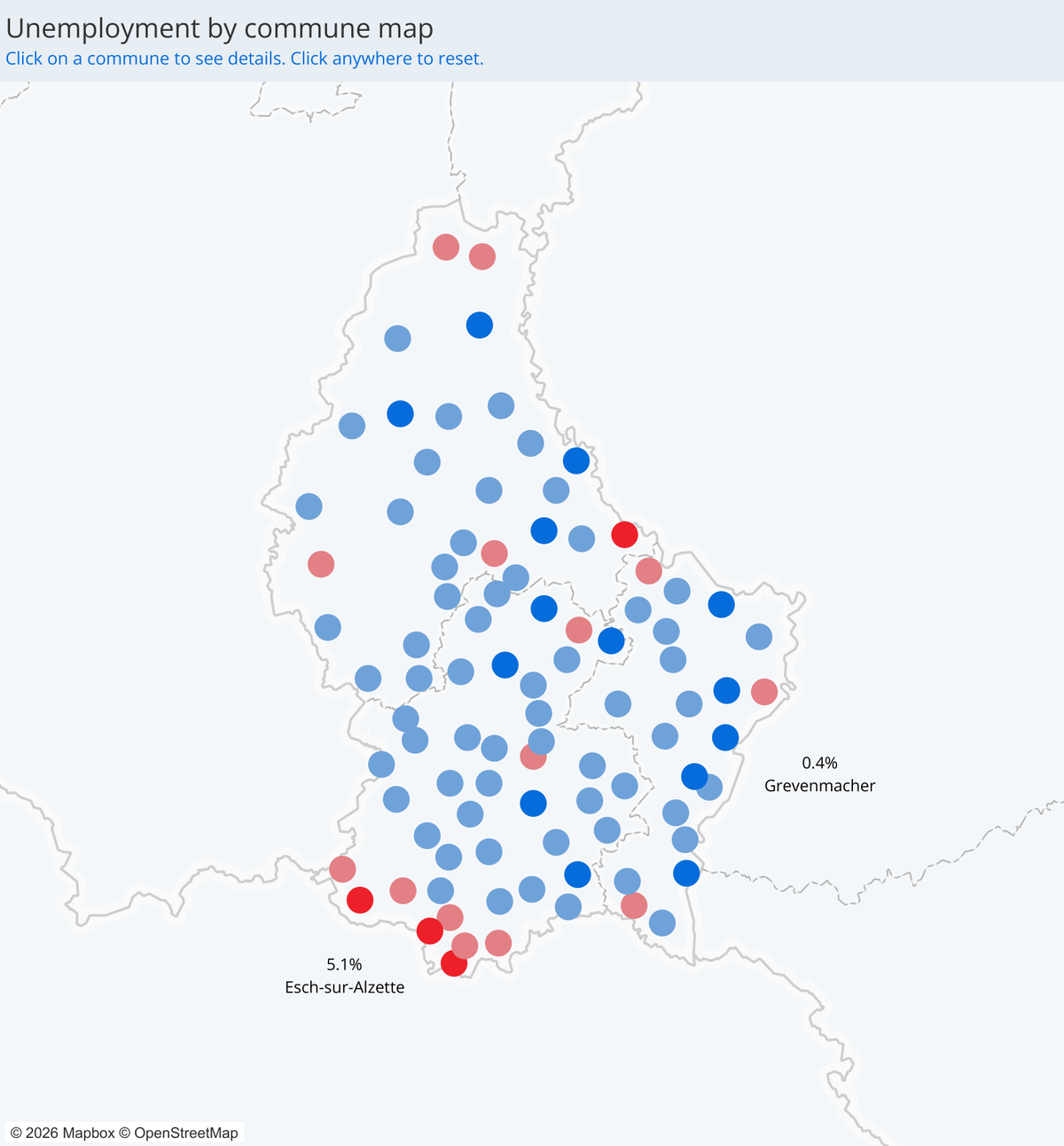 Visualization of Unemployment by commune map